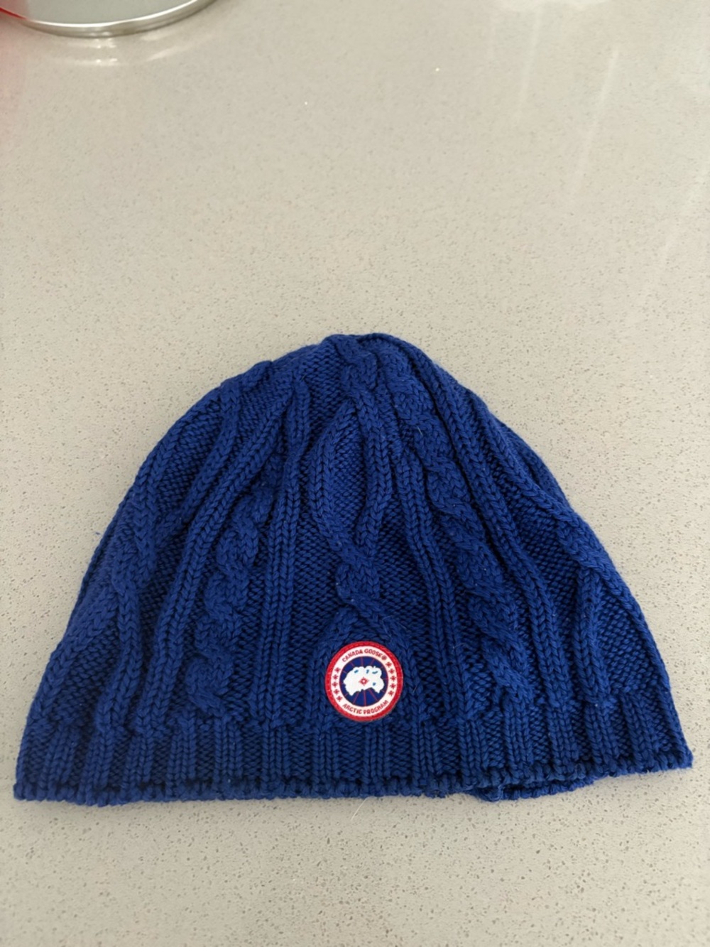 Canada Goose Royal Blue Cable Knit Beanie with Logo Patch